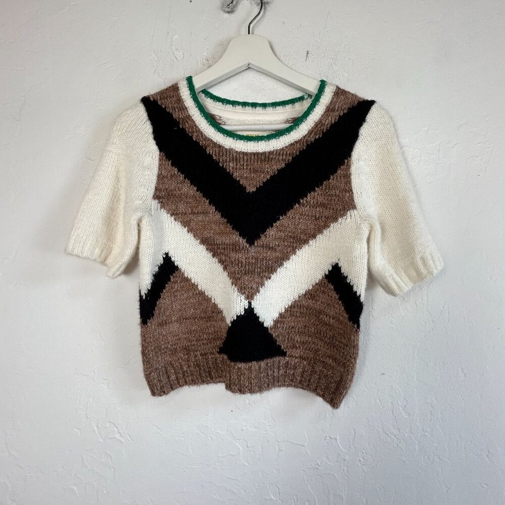 Maeve Anthropologie Graphic Shrunken Tee Sweater XS Short Sleeve Pullover NWOT